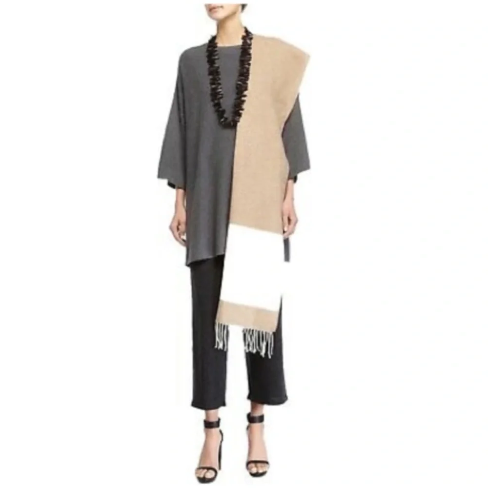 Eileen Fisher Italian Wool blend Striped Blanket Scarf